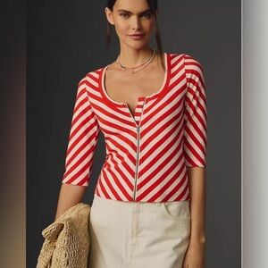 73. ANTHROPOLOGIE Maeve Front-Zip Scoop-Neck Top